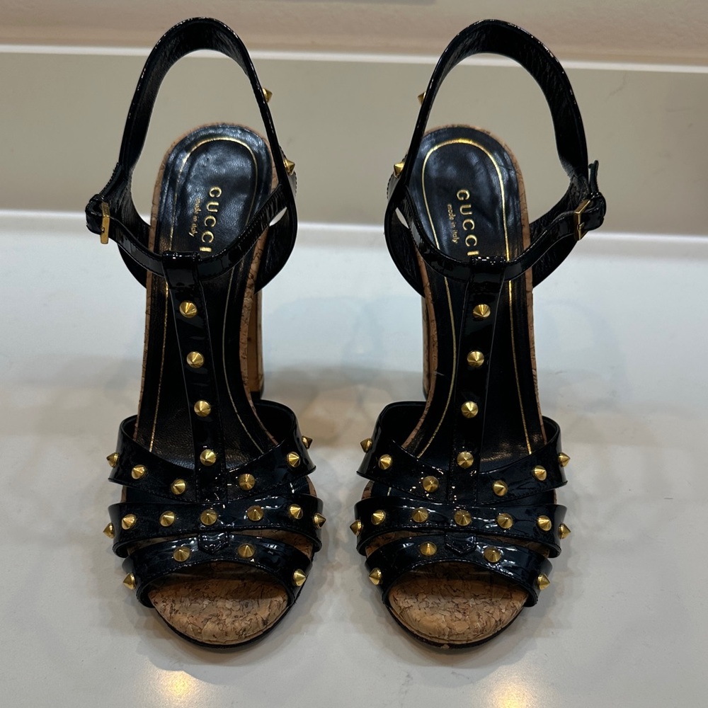 Gucci Black and Gold Studded Heels